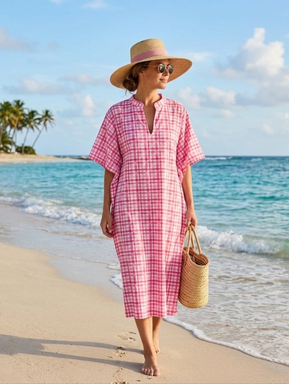 Kate Spade pink square-neck short-sleeve beach cover-up, size XS/S